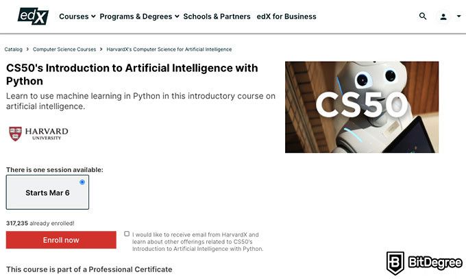 Stanford AI course: CS50's Introduction to Artificial Intelligence with Python.