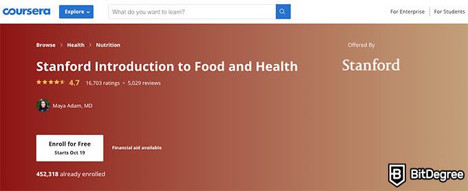 Stanford online courses: Introduction to Food and Health.