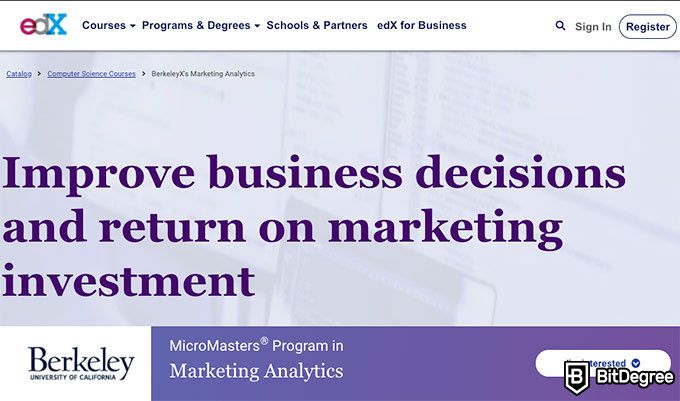 UC Berkeley online courses: Marketing Analytics Micromasters program.