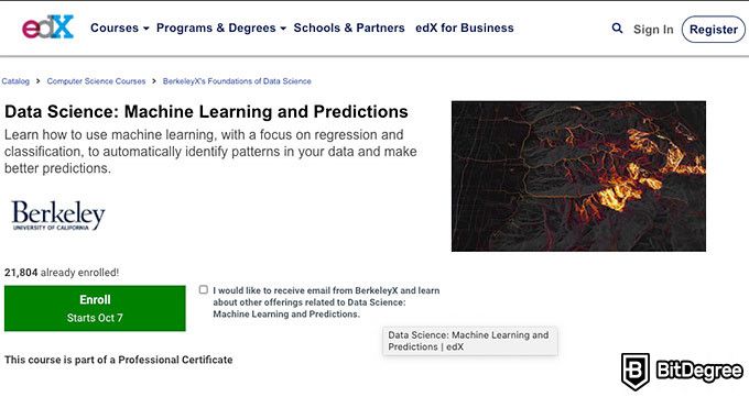 UC Berkeley online courses: Machine Learning and Predictions course.
