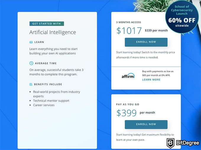 Udacity AI: pricing.