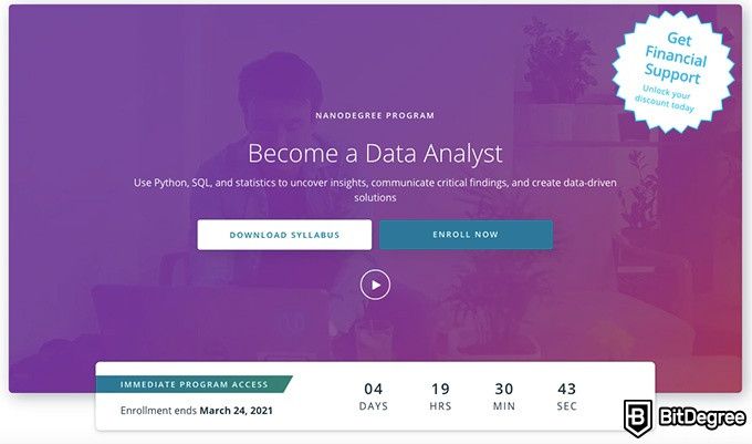 Udacity аналитик данных: главная страница программы.