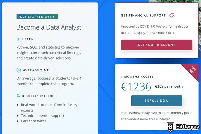 Udacity Data Analyst Nanodegree: Precio del curso.