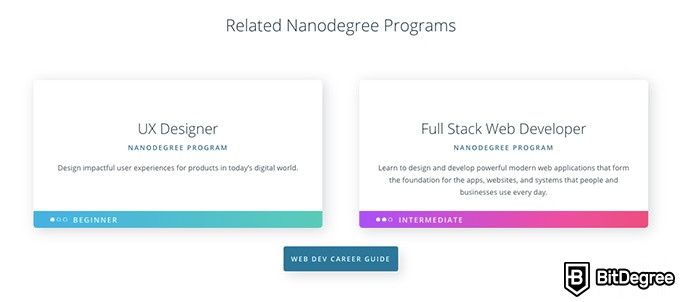 Nanodegree Front End Udacity: Programa Nanodegree Relacionados.