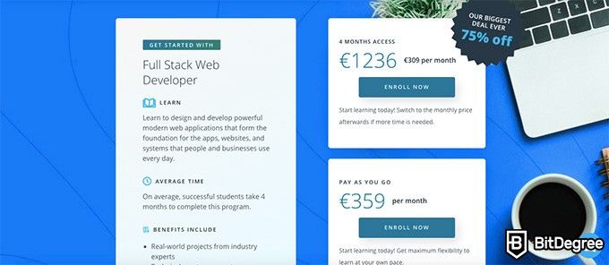 Udacity Full-Stack Web Developer: pricing of the course.