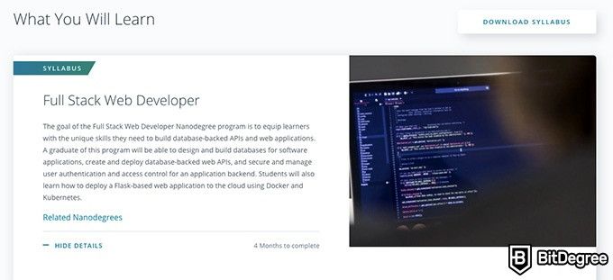 Udacity Full-Stack Web Developer: what you will learn.