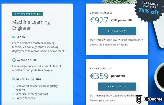 Udacity Machine Learning Nanodegree: Precios del curso.