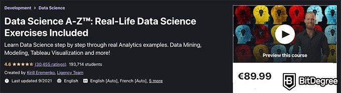 Khóa học khoa học dữ liệu Udemy tốt nhất: Khoa học dữ liệu AZ™.