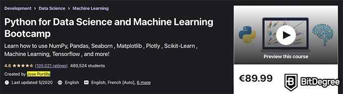Курсы Udemy наука о данных: Python для науки о данных и машинного обучения.