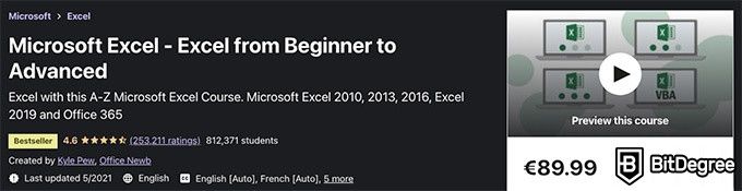 Udemy Excel: Course beginner to advanced