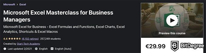Курсы Udemy Excel: мастер-класс для бизнес менеджеров.
