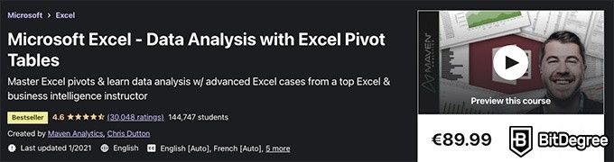 Udemy Excel: Pivot tables course