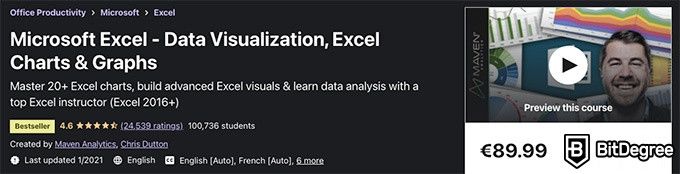 Курсы Udemy Excel: визуализация данных, графики и таблицы Excel.