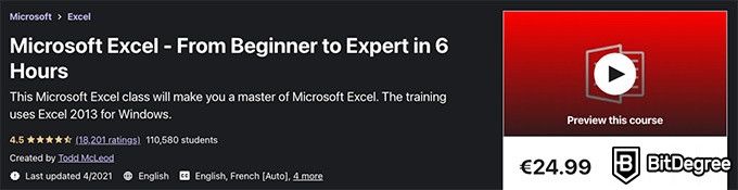 Excel Udemy: Curso de principiante a experto en 6 horas.