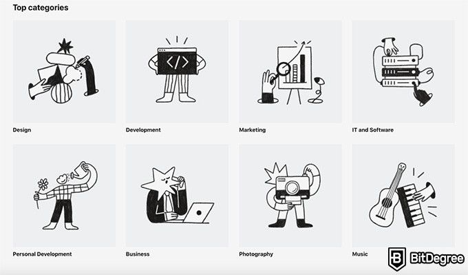 Udemy review: the different course categories on Udemy.
