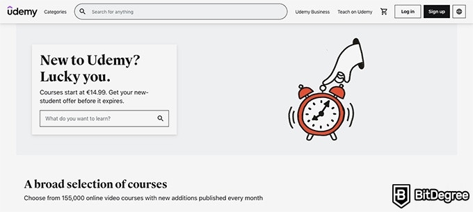 Udemy review: homepage of Udemy.