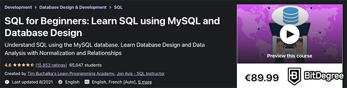 Các khóa học Udemy SQL hàng đầu: SQL cho người mới bắt đầu.