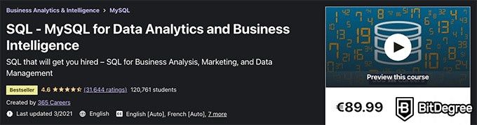 Khóa học Udemy SQL hàng đầu: MySQL cho Phân tích dữ liệu và Trí tuệ kinh doanh.