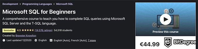 Các khóa học Udemy SQL hàng đầu: Microsoft SQL cho người mới bắt đầu.