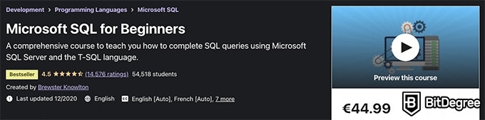 Top Udemy SQL Courses: Microsoft SQL for Beginners