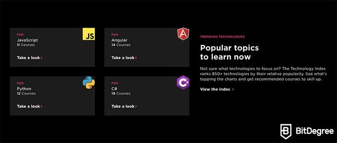 Pluralsight VS Udemy: Temas populares en Pluralsight.