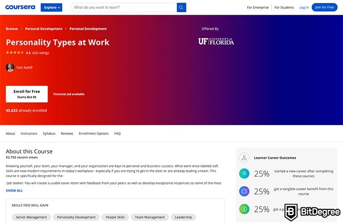 UF online courses: Personality Types at Work.