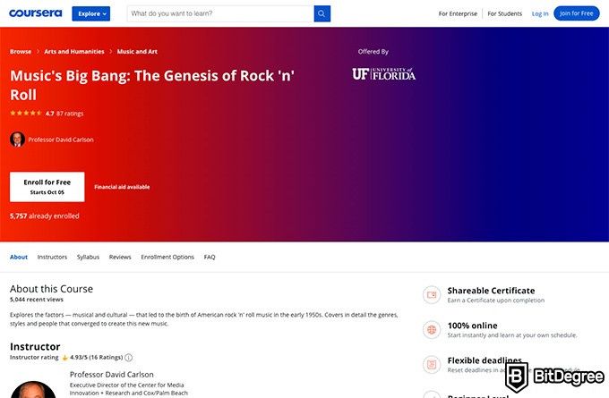 Cursos Online Universidad de Florida: El Big Bang de la Música: El Génesis del Rock 'n' Roll.