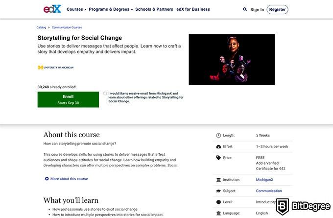 University of Michigan online courses: Storytelling for Social Change.