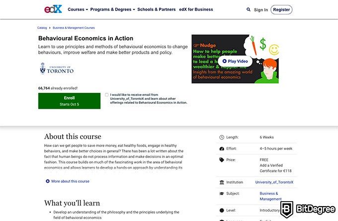 University of Toronto online courses: Behavioural Economics in Action.