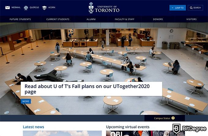 Cursos Online Universidad de Toronto: Página principal.