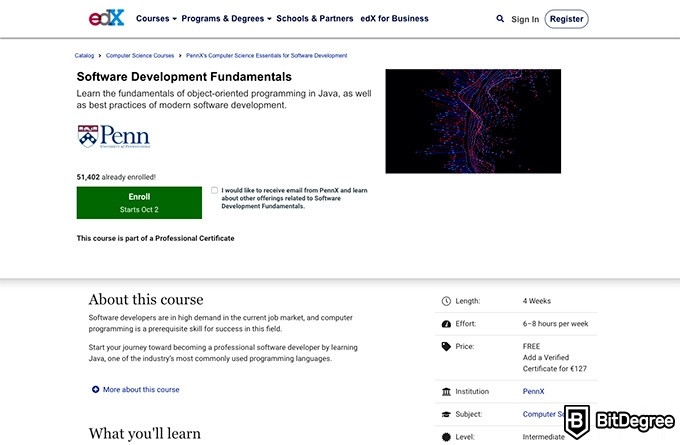 UPENN online courses: Software Development Fundamentals.