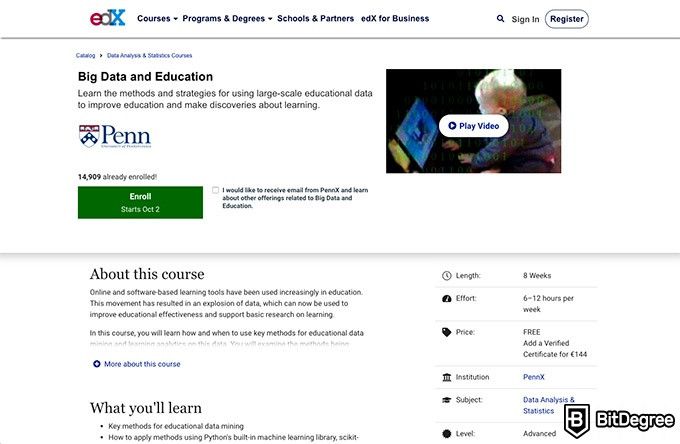 UPENN online courses: Big Data and Education.