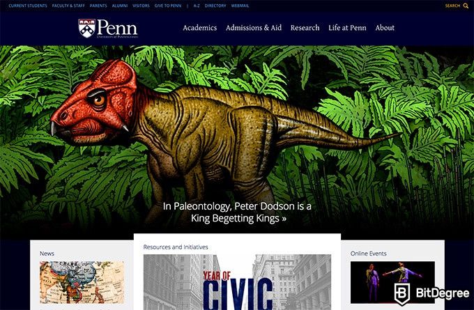 UPENN online courses: the homepage.