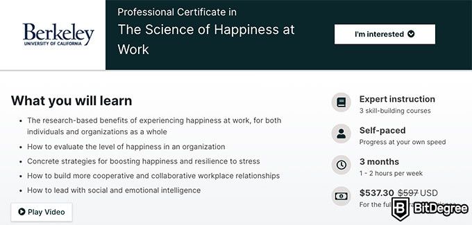 Yale happiness class: The Science of Happiness at Work.