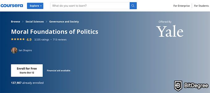 Kursus online Yale: kursus Fondasi Moral dari Politik. 