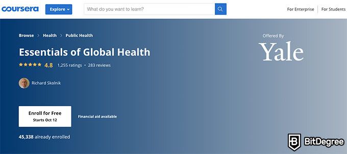 Kursus online Yale: kursus Dasar-Dasar Kesehatan Global. 