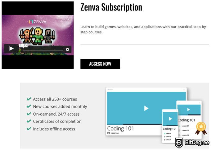 Zenva reviews: access courses.
