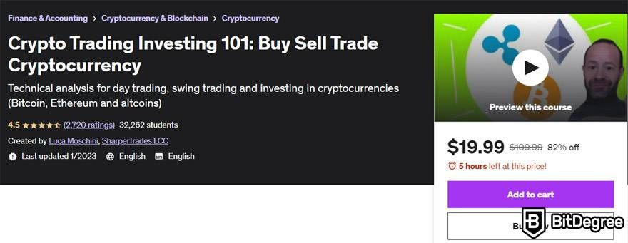 Best crypto trading course: Crypto Trading Investing 101: Buy Sell Trade Cryptocurrency course on Udemy.