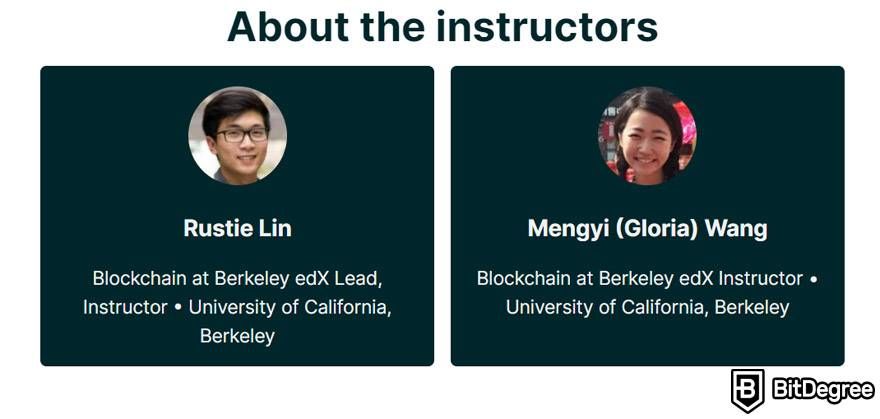 Best crypto trading course: instructors Rustie Lin and Gloria Wang on edX.