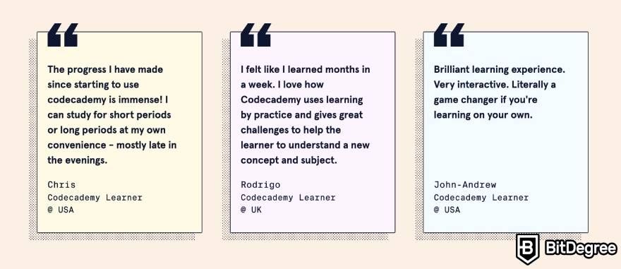 Codecademy review: learner course reviews.