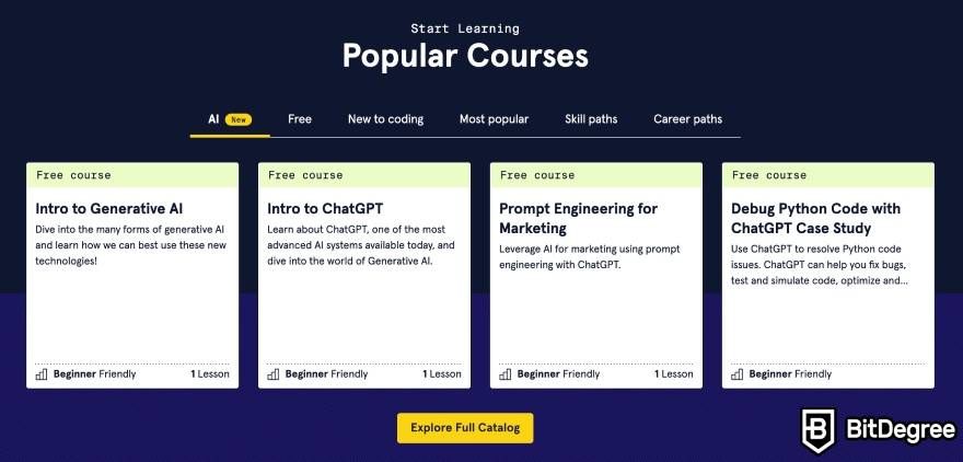 Codecademy review: popular courses.