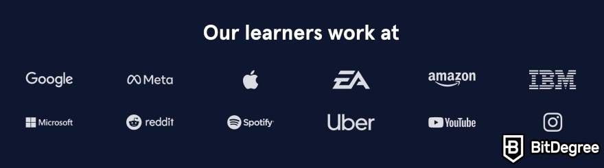 Codecademy review: learners work at these companies.