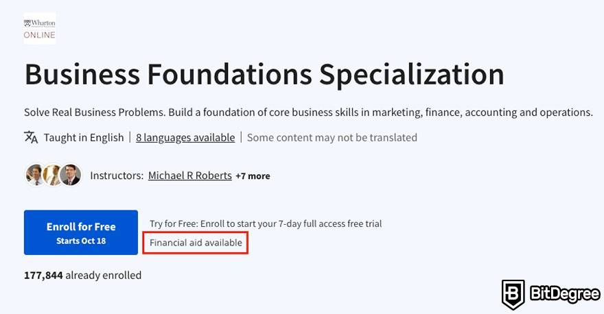Coursera review: financial aid.