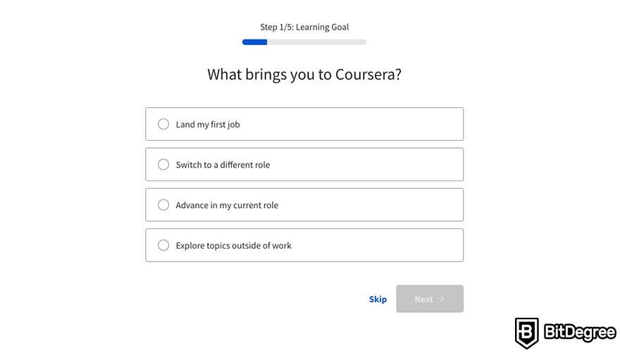 Coursera review: questions for personalization.