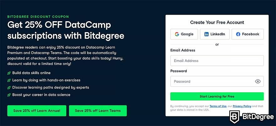 DataCamp coupon: exclusive BitDegree discount.