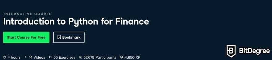 DataCamp free courses: Introduction to Python for Finance.