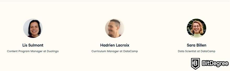 DataCamp machine learning: instructors Lis Sulmont, Hadrien Lacroix and Sara Billen.
