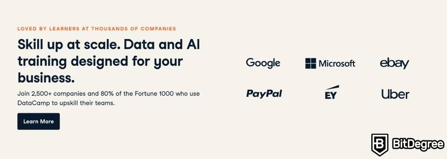 DataCamp review: data and AI scaling designed for businesses.