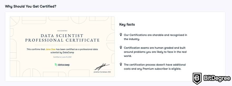 DataCamp review: formal certificate.