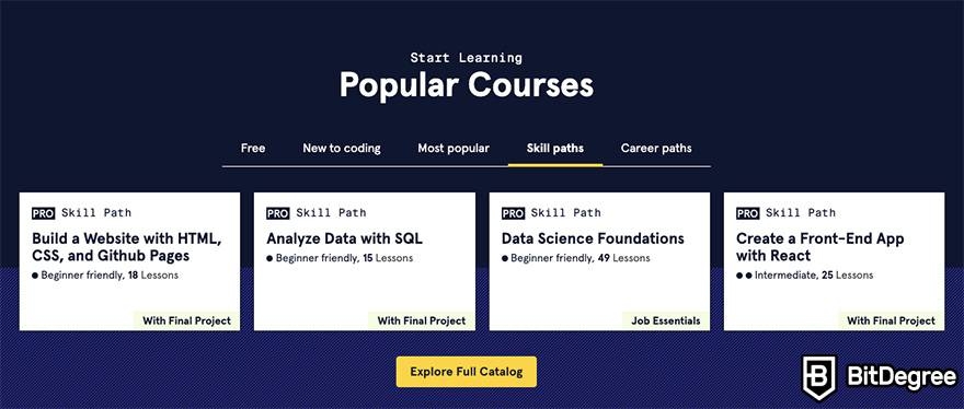 DataCamp vs Codecademy: popular courses on Codecademy.